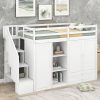 Functional Twin Size Loft Bed with 3 Shelves, 2 Wardrobes and 2 Drawers