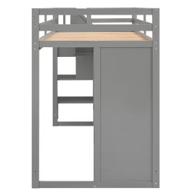 Multi-Functional Twin Size Loft Bed With 3 Shelves, 2 Wardrobes And 2 Drawers