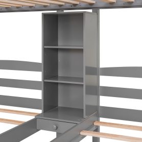 Twin Over Twin&Twin Bunk Bed With Drawers, Staircase and Built-in Shelves