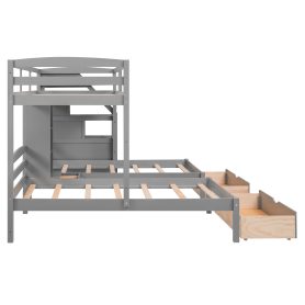 Twin Over Twin&Twin Bunk Bed With Drawers, Staircase and Built-in Shelves