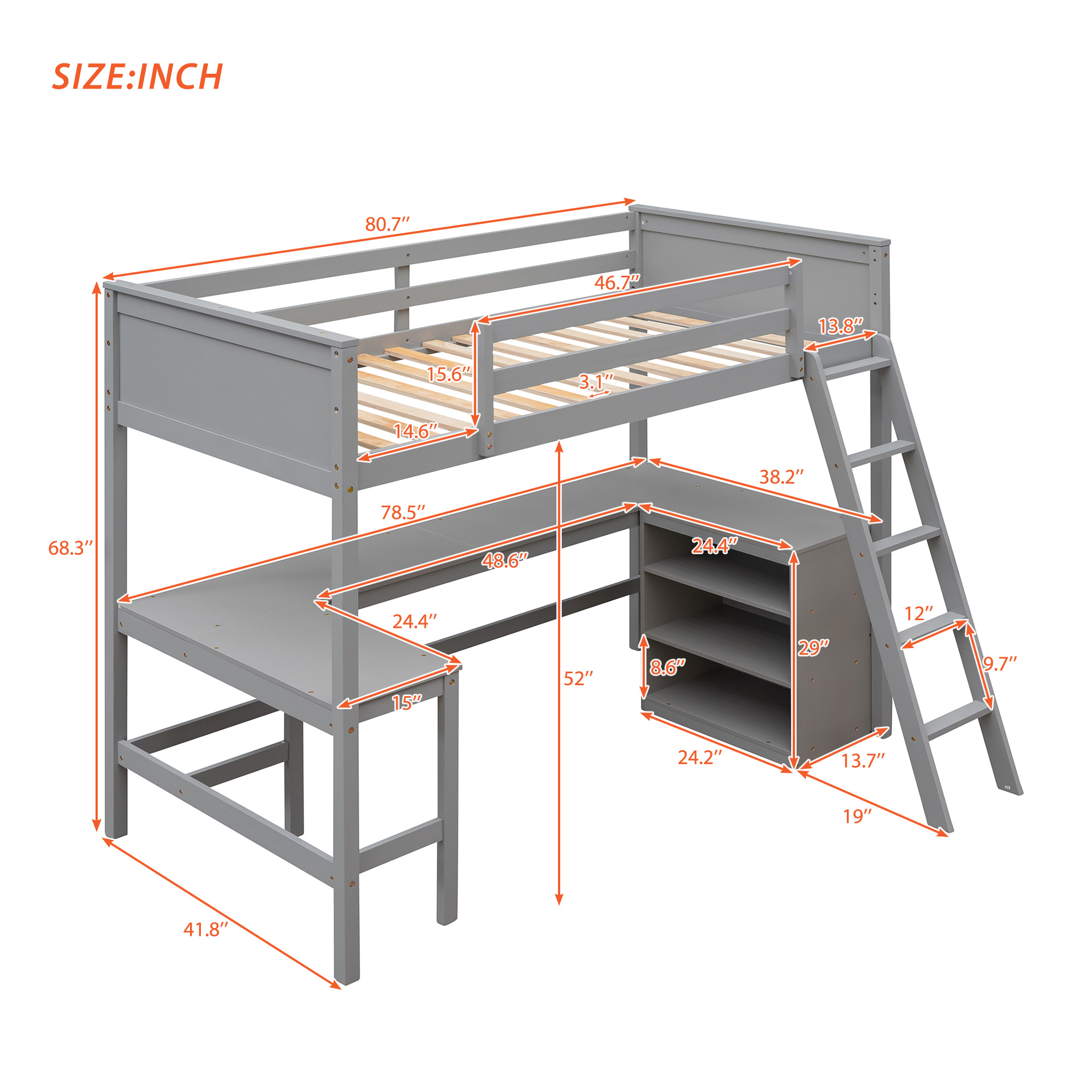 Wood Twin Size Loft Bed With Shelves And Desk 14 Wood Twin Size Loft Bed With Shelves And Desk