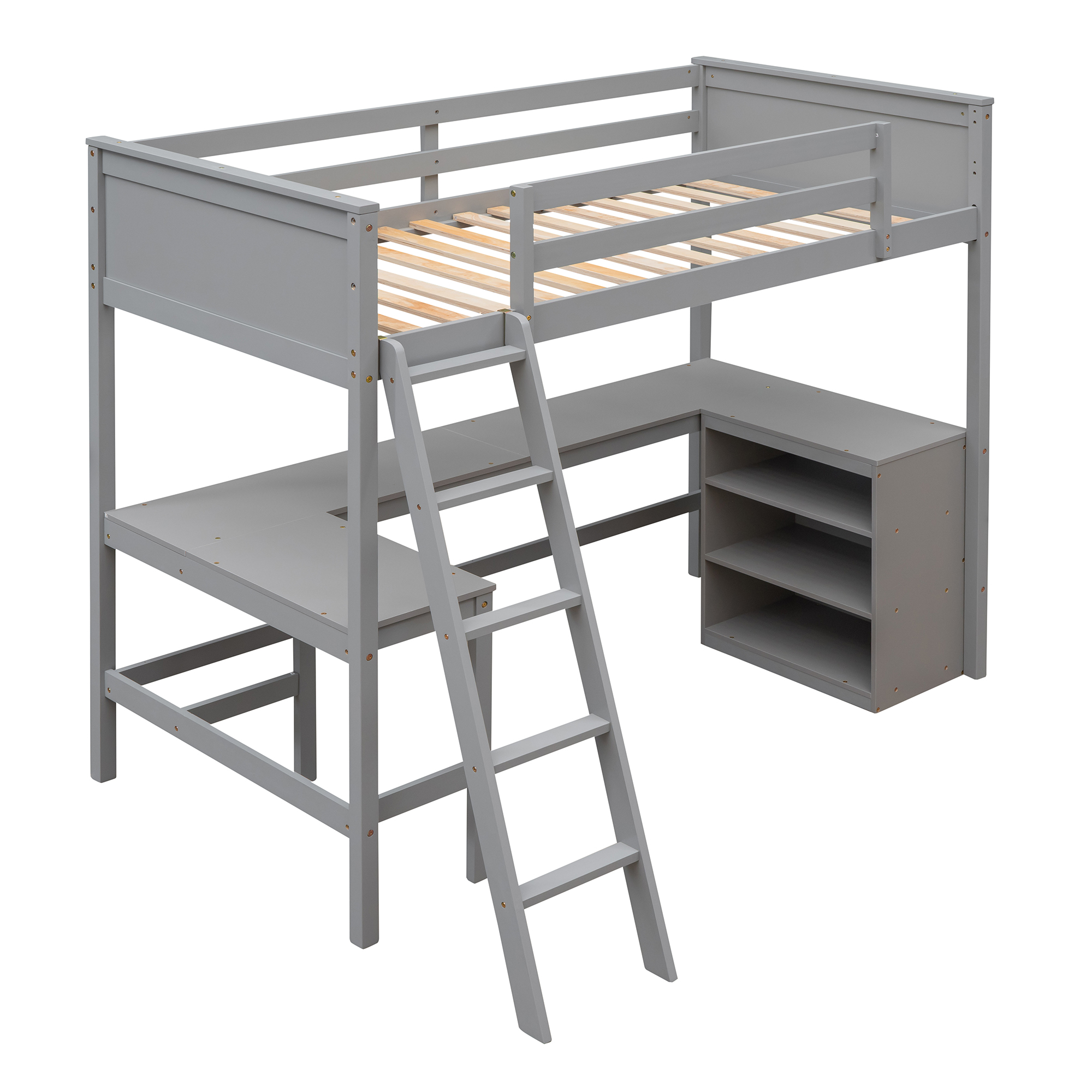 Wood Twin Size Loft Bed With Shelves And Desk 6 Wood Twin Size Loft Bed With Shelves And Desk