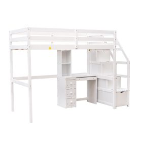 Twin Size Loft Bed with a Stand-alone Bed, Storage Staircase, Desk, Shelves and Drawers