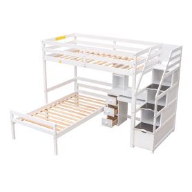 Twin Size Loft Bed with a Stand-alone Bed, Storage Staircase, Desk, Shelves and Drawers