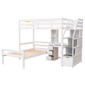 Twin Size Loft Bed with a Stand-alone Bed, Storage Staircase, Desk, Shelves and Drawers