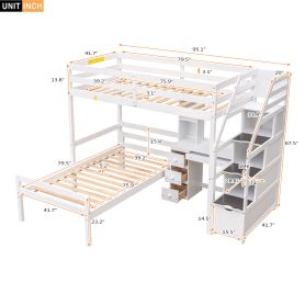 Twin Size Loft Bed with a Stand-alone Bed, Storage Staircase, Desk, Shelves and Drawers