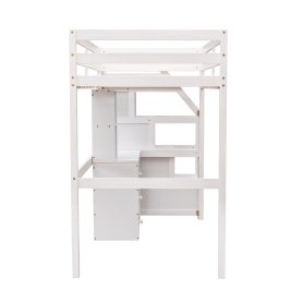 Twin Size Loft Bed with a Stand-alone Bed, Storage Staircase, Desk, Shelves and Drawers