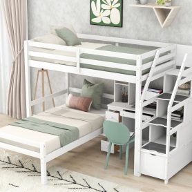 Twin Size Loft Bed with a Stand-alone Bed, Storage Staircase, Desk, Shelves and Drawers