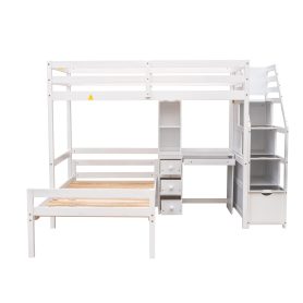 Twin Size Loft Bed with a Stand-alone Bed, Storage Staircase, Desk, Shelves and Drawers