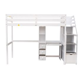 Twin Size Loft Bed with a Stand-alone Bed, Storage Staircase, Desk, Shelves and Drawers