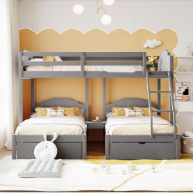 Velvet Full Over Twin & Twin Bunk Bed With Drawers And Guardrails