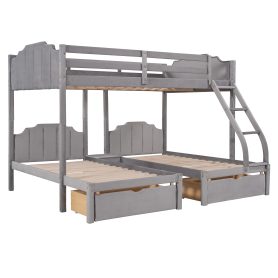 Velvet Full Over Twin & Twin Bunk Bed With Drawers And Guardrails
