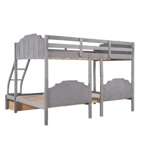 Velvet Full Over Twin & Twin Bunk Bed With Drawers And Guardrails