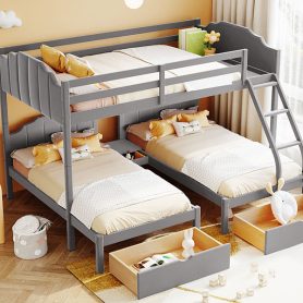 Velvet Full Over Twin & Twin Bunk Bed With Drawers And Guardrails