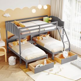 Velvet Full Over Twin & Twin Bunk Bed With Drawers And Guardrails