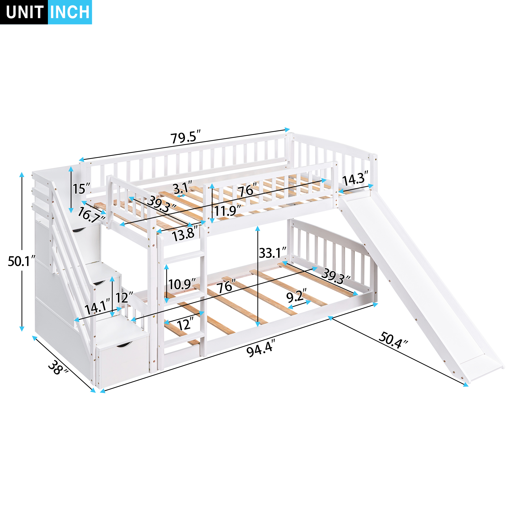 Stairway Twin Over Twin Bunk Bed With Two Drawers And Slide 14 Stairway Twin Over Twin Bunk Bed With Two Drawers And Slide