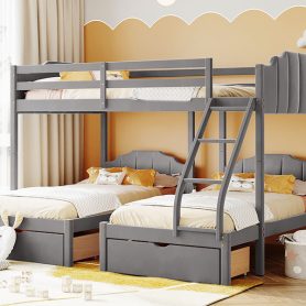 Velvet Full Over Twin & Twin Bunk Bed With Drawers And Guardrails