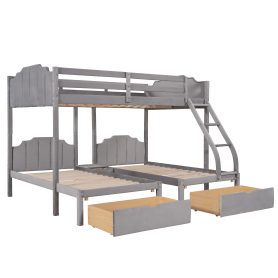 Velvet Full Over Twin & Twin Bunk Bed With Drawers And Guardrails