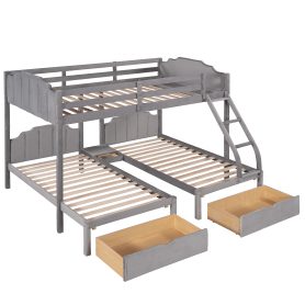 Velvet Full Over Twin & Twin Bunk Bed With Drawers And Guardrails