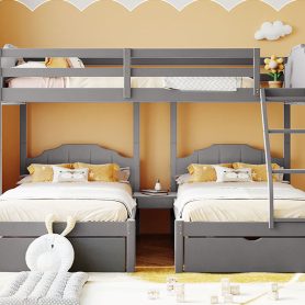 Velvet Full Over Twin & Twin Bunk Bed With Drawers And Guardrails