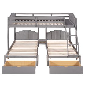 Velvet Full Over Twin & Twin Bunk Bed With Drawers And Guardrails