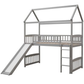 Twin Size House Loft Bed With Slide