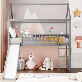 Twin Size House Loft Bed With Slide