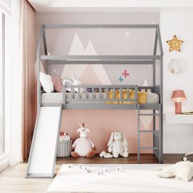 Twin Size House Loft Bed With Slide