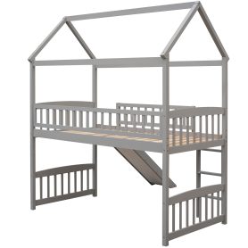 Twin Size House Loft Bed With Slide