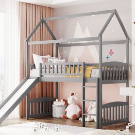 Twin Size House Loft Bed With Slide