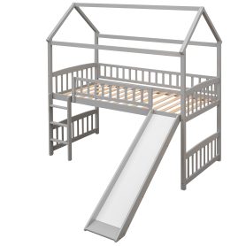 Twin Size House Loft Bed With Slide
