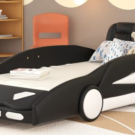 Race Car-Shaped Twin Size Platform Bed With Wheels