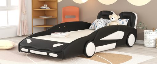 Race Car-Shaped Twin Size Platform Bed With Wheels