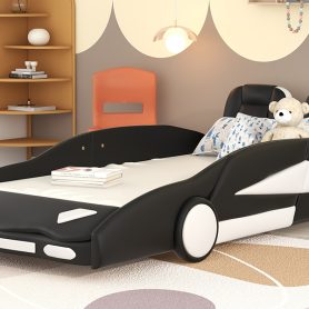 Race Car-Shaped Twin Size Platform Bed With Wheels