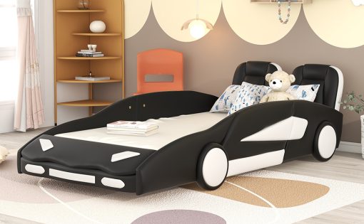 Race Car-Shaped Twin Size Platform Bed With Wheels