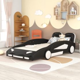 Race Car-Shaped Twin Size Platform Bed With Wheels