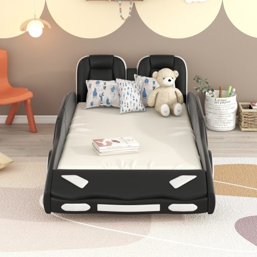 Race Car-Shaped Twin Size Platform Bed With Wheels
