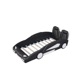 Race Car-Shaped Twin Size Platform Bed With Wheels