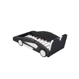 Race Car-Shaped Twin Size Platform Bed With Wheels