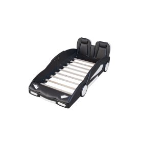 Race Car-Shaped Twin Size Platform Bed With Wheels