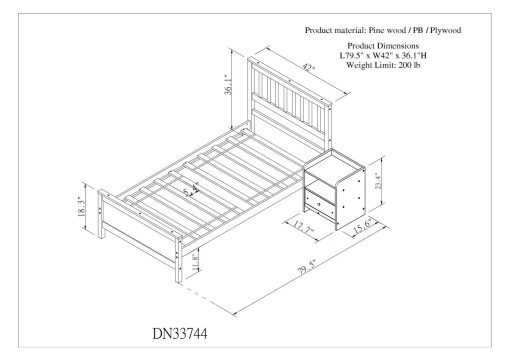 Twin Size Platform Bed With Headboard, Footboard and A Nightstand