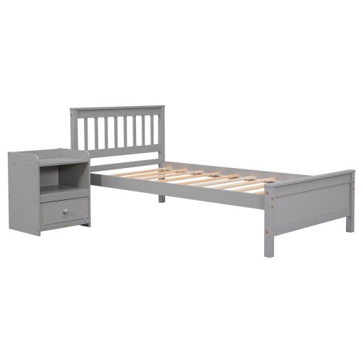 Twin Size Platform Bed With Headboard, Footboard and A Nightstand