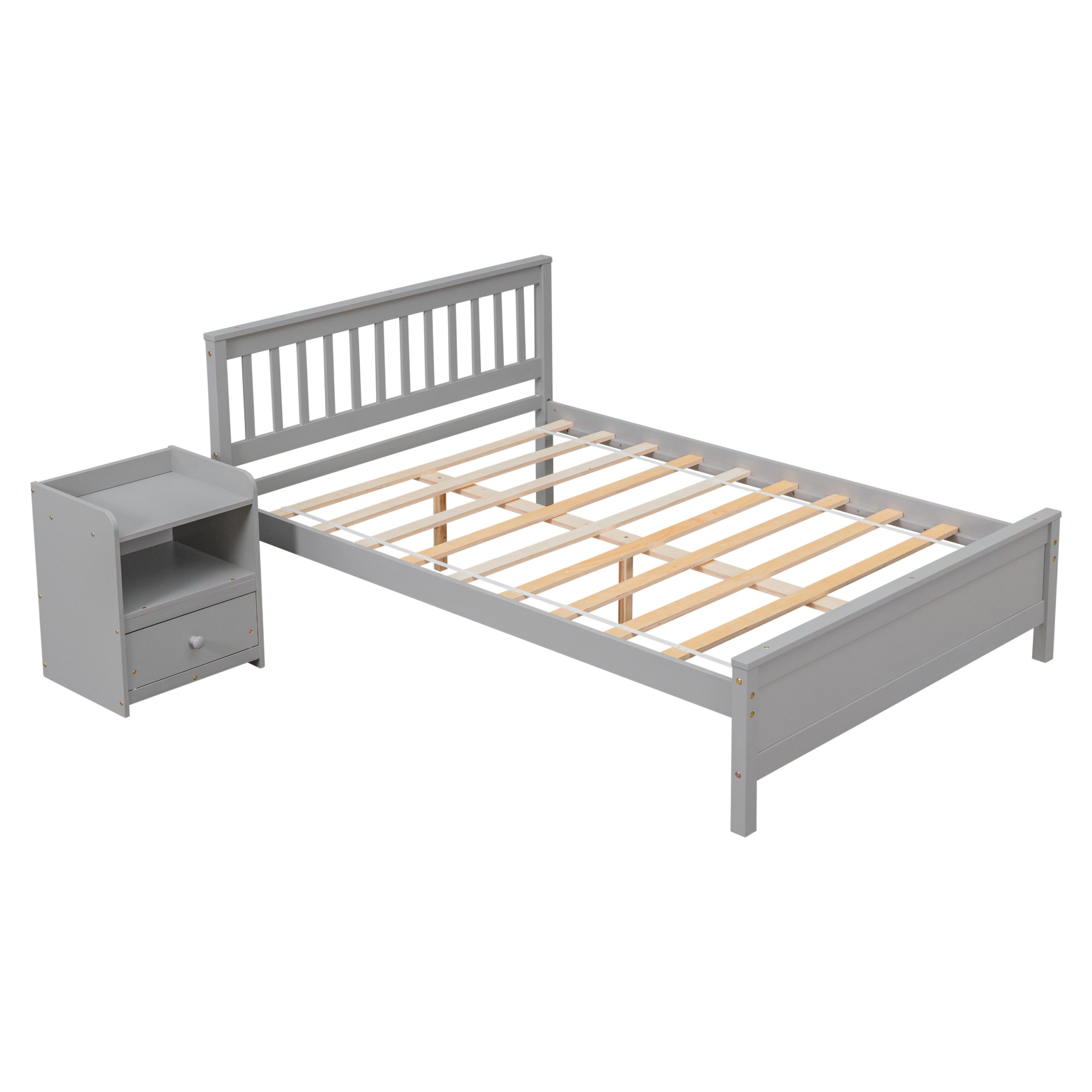 Full Size Platform Bed With Headboard, Footboard and A Nightstand 9 Full Size Platform Bed With Headboard, Footboard and A Nightstand