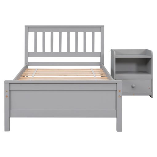 Twin Size Platform Bed With Headboard, Footboard and A Nightstand