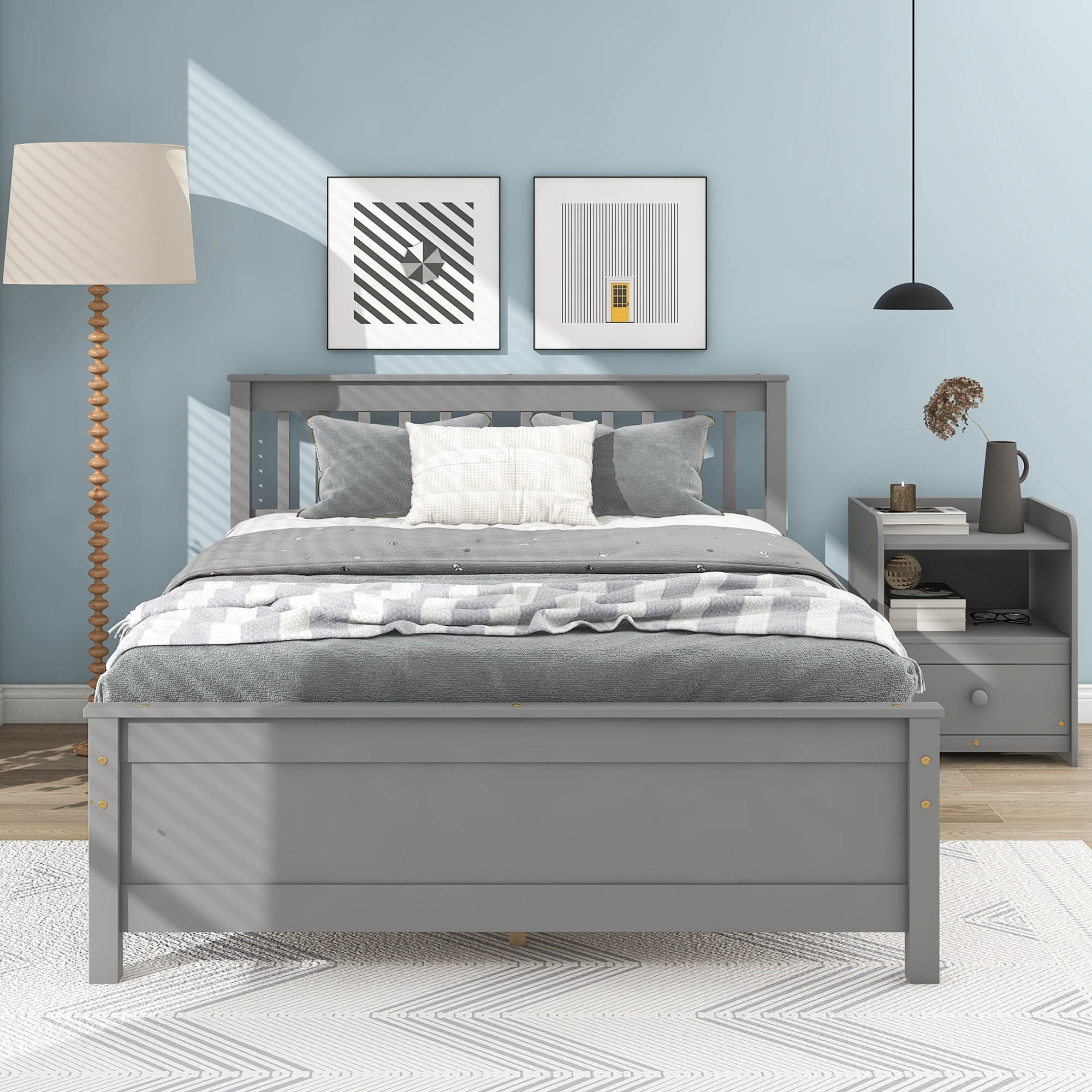 Full Size Platform Bed With Headboard, Footboard and A Nightstand 5 Full Size Platform Bed With Headboard, Footboard and A Nightstand