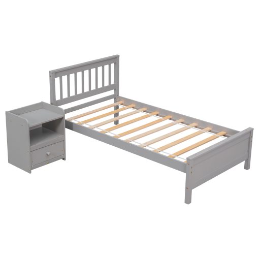 Twin Size Platform Bed With Headboard, Footboard and A Nightstand