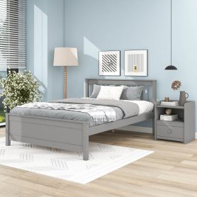 Full Size Platform Bed With Headboard, Footboard and A Nightstand