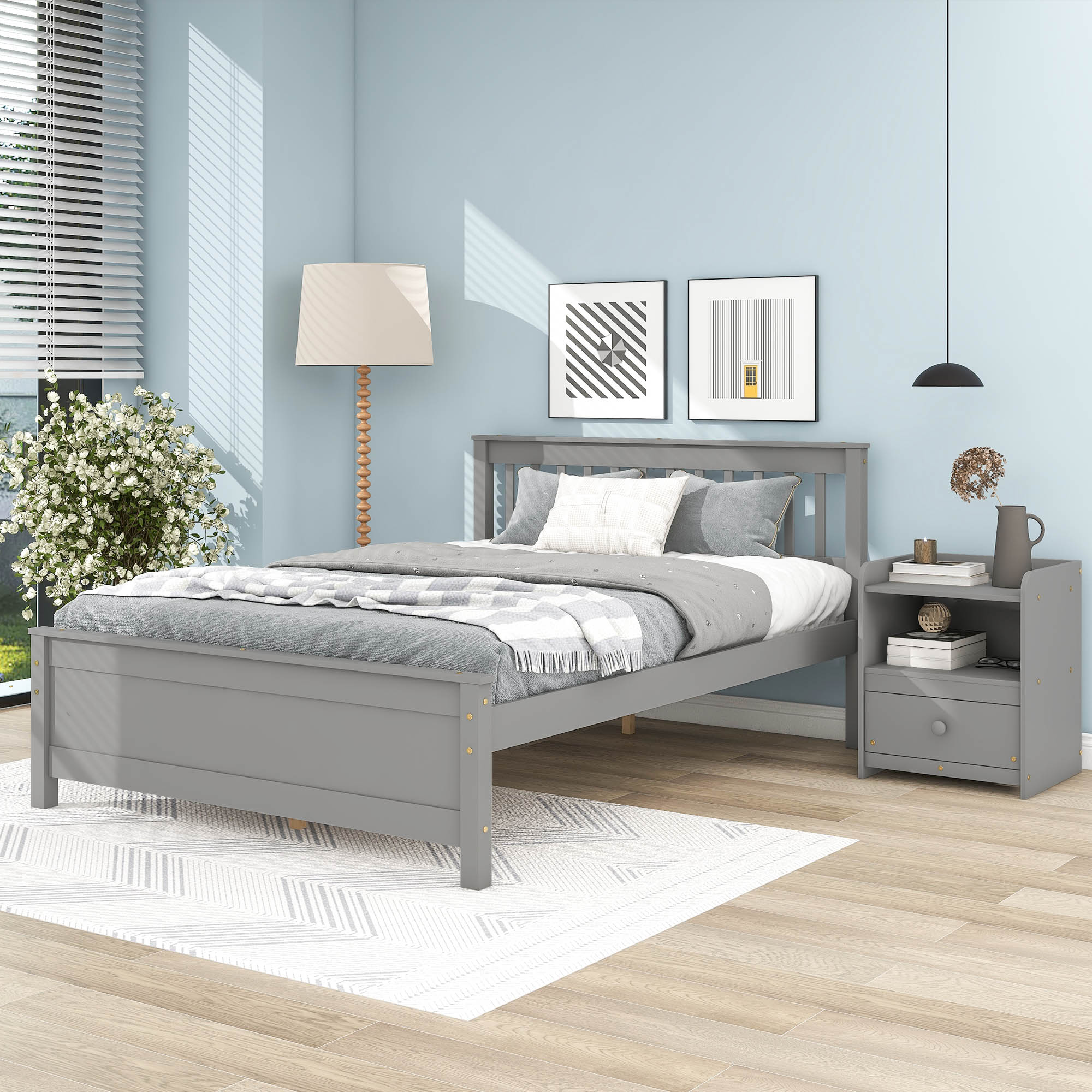 Full Size Platform Bed With Headboard, Footboard and A Nightstand 3 Full Size Platform Bed With Headboard, Footboard and A Nightstand