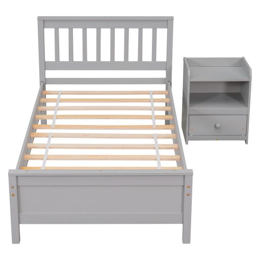 Twin Size Platform Bed With Headboard, Footboard and A Nightstand