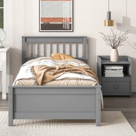 Twin Size Platform Bed With Headboard, Footboard and A Nightstand